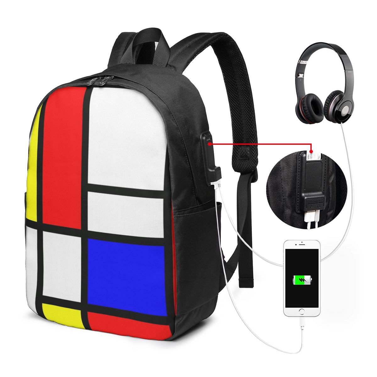 Women Bags For Laptop - ピエト・モンドリアン構成バックパック旅行ノートブックバッグコンピュータ大学生スクールバッグラップトップショルダーバッグ男性用女性用