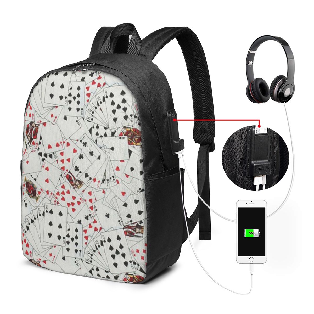 Women Bags For Laptop - トランプポーカープリントバックパック旅行ノートブックバッグコンピュータ大学生スクールバッグラップトップショルダーバッグ男性女性用