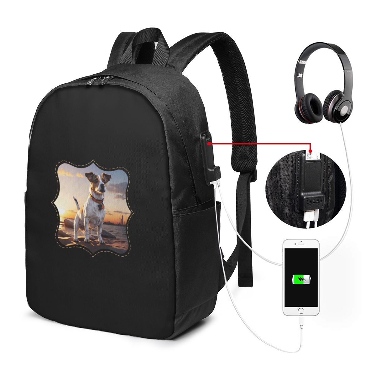 Women Bags For Laptop - ジャックラッセル犬の夕日を描いたバックパック旅行ノートブックバッグコンピュータ大学生スクールバッグラップトップショルダーバッグ男性用女性用