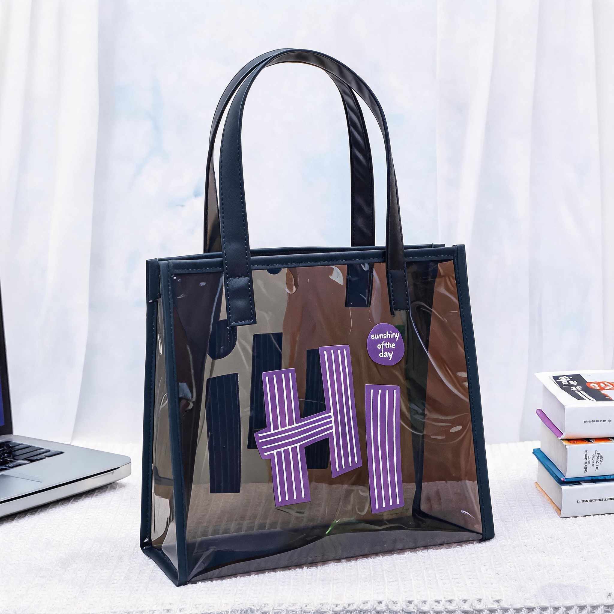 Women Bags Lv - 女性用透明PVCトートバッグ 防水 大容量 マイクロクリアデザイン カジュアル ショッピング