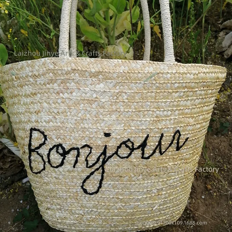 手作り刺繍入り麦わらバッグ ラタンフラミンゴ 大容量ビーチ女 - Women Bags Manufacturer のレビューと価格