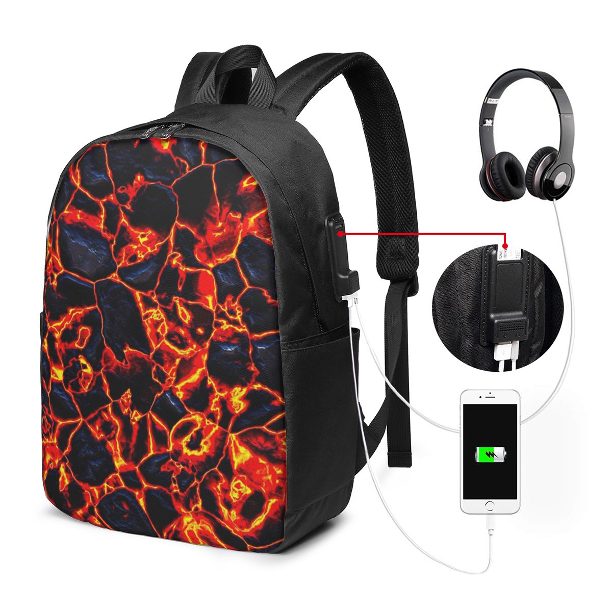 マグマ火山溶岩火災バックパック旅行ノートブックバッグコンピュ - Women Bags For Laptop のレビューと価格