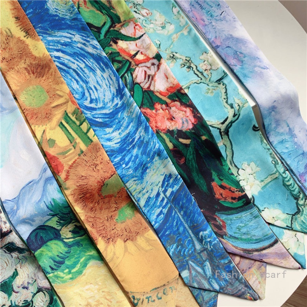 ゴッホシリーズ油絵シルクスカーフ狭いロングヘッドバンドストリ - Women Bags Wholesale のレビューと価格