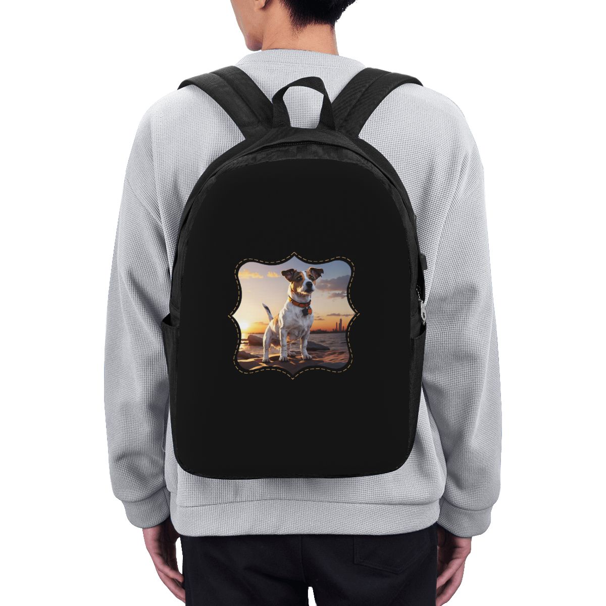 ジャックラッセル犬の夕日を描いたバックパック旅行ノートブック - Women Bags For Laptop のレビューと価格