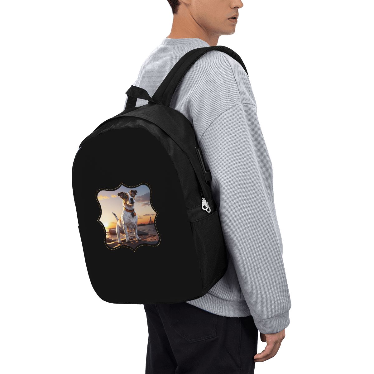 ジャックラッセル犬の夕日を描いたバックパック旅行ノートブック - Women Bags For Laptop のレビューと価格