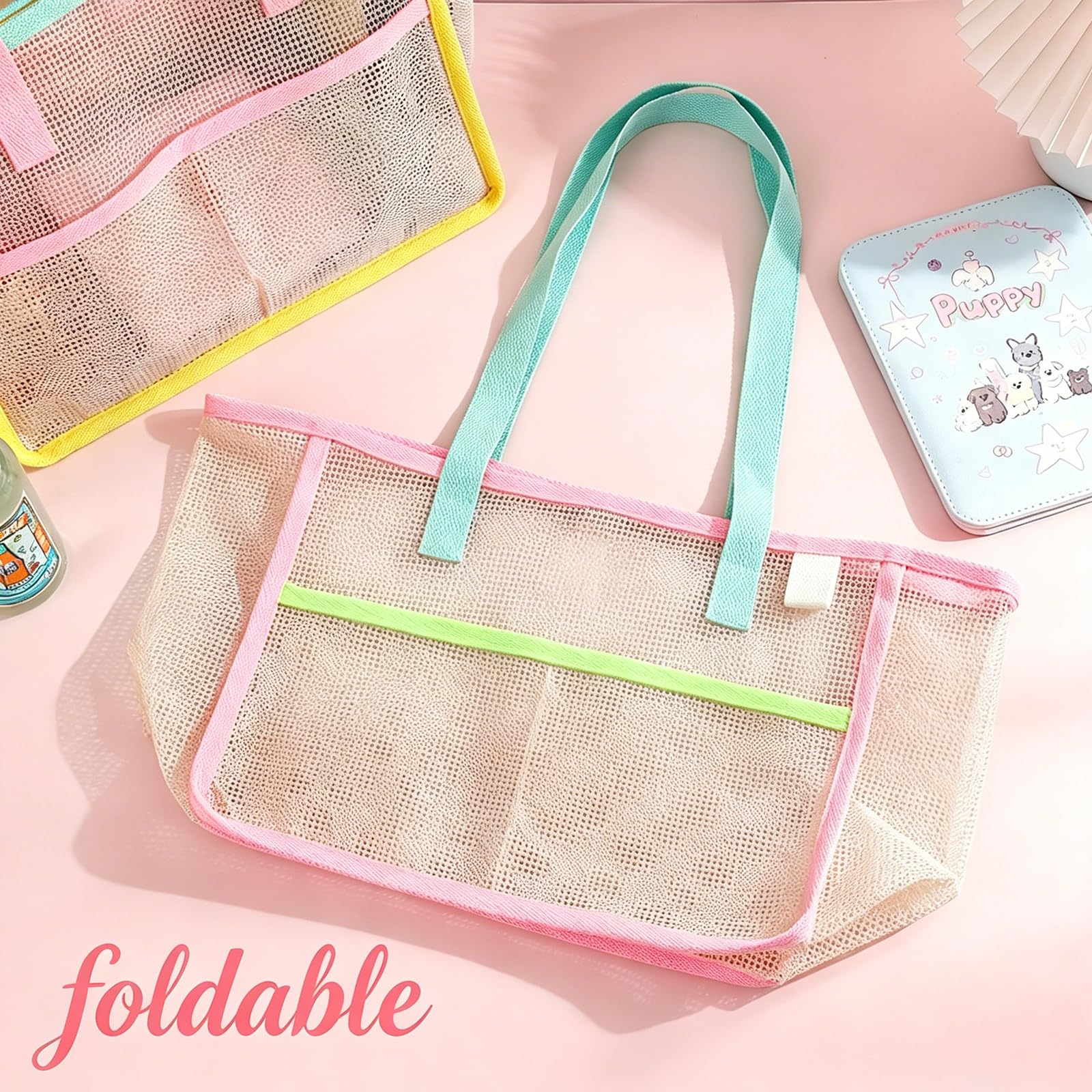 女性用ビーチバッグ カラフルな折りたたみ式ネットサンドトート - Women'S Bag のレビューと価格
