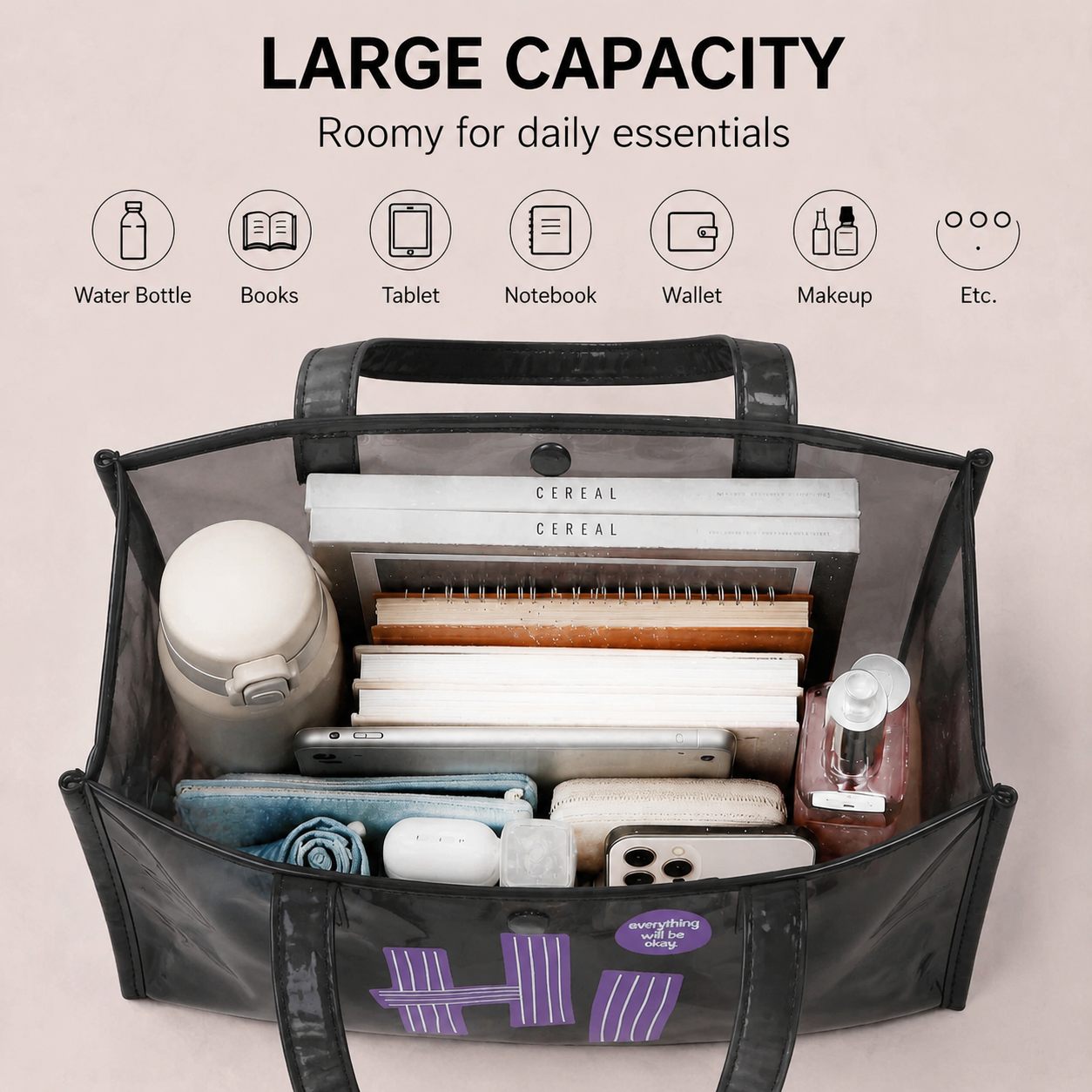 女性用透明PVCトートバッグ 防水 大容量 マイクロクリアデ - Women Bags Lv のレビューと価格
