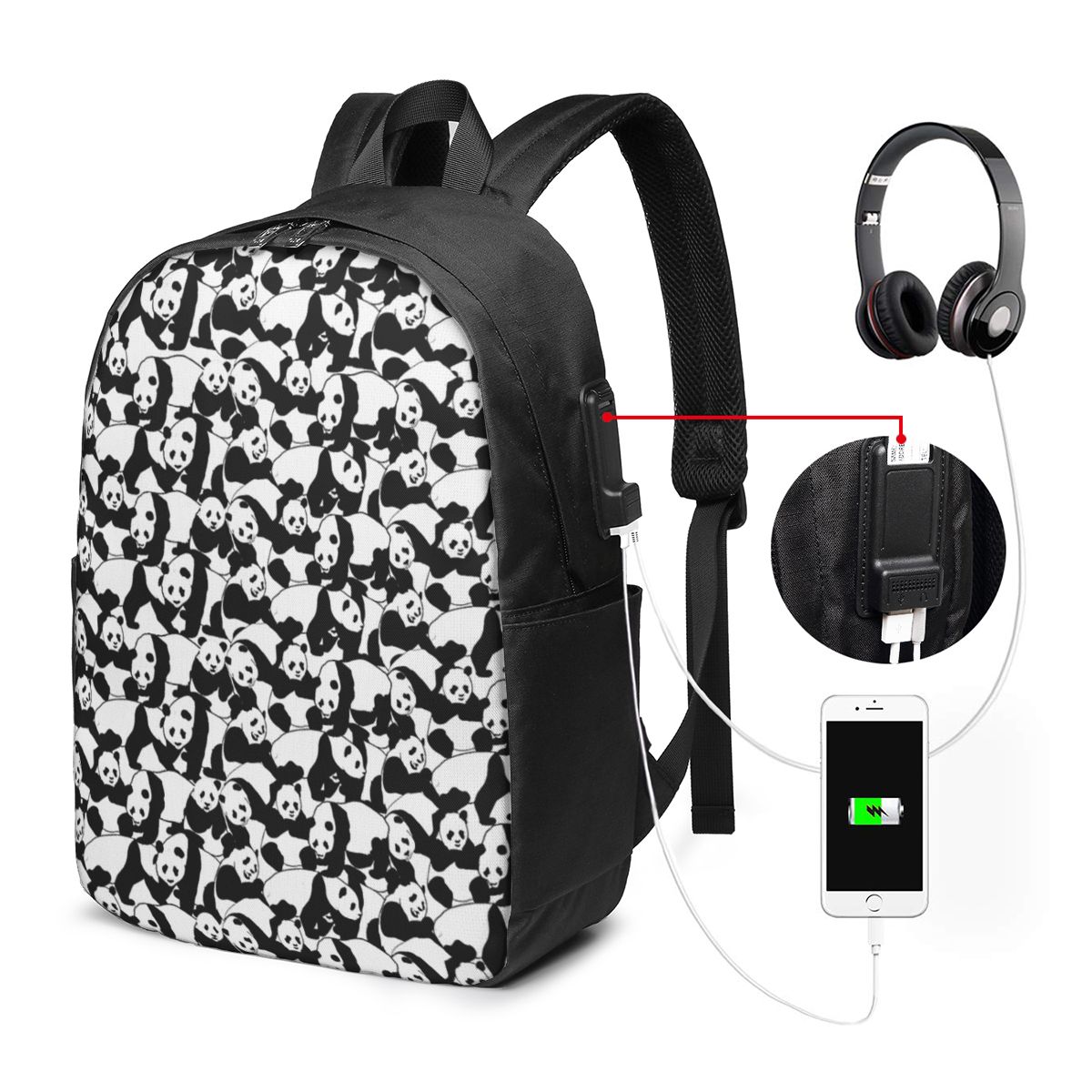 パンダ柄バックパック旅行ノートブックバッグコンピュータ大学生 - Women Bags For Laptop のレビューと価格
