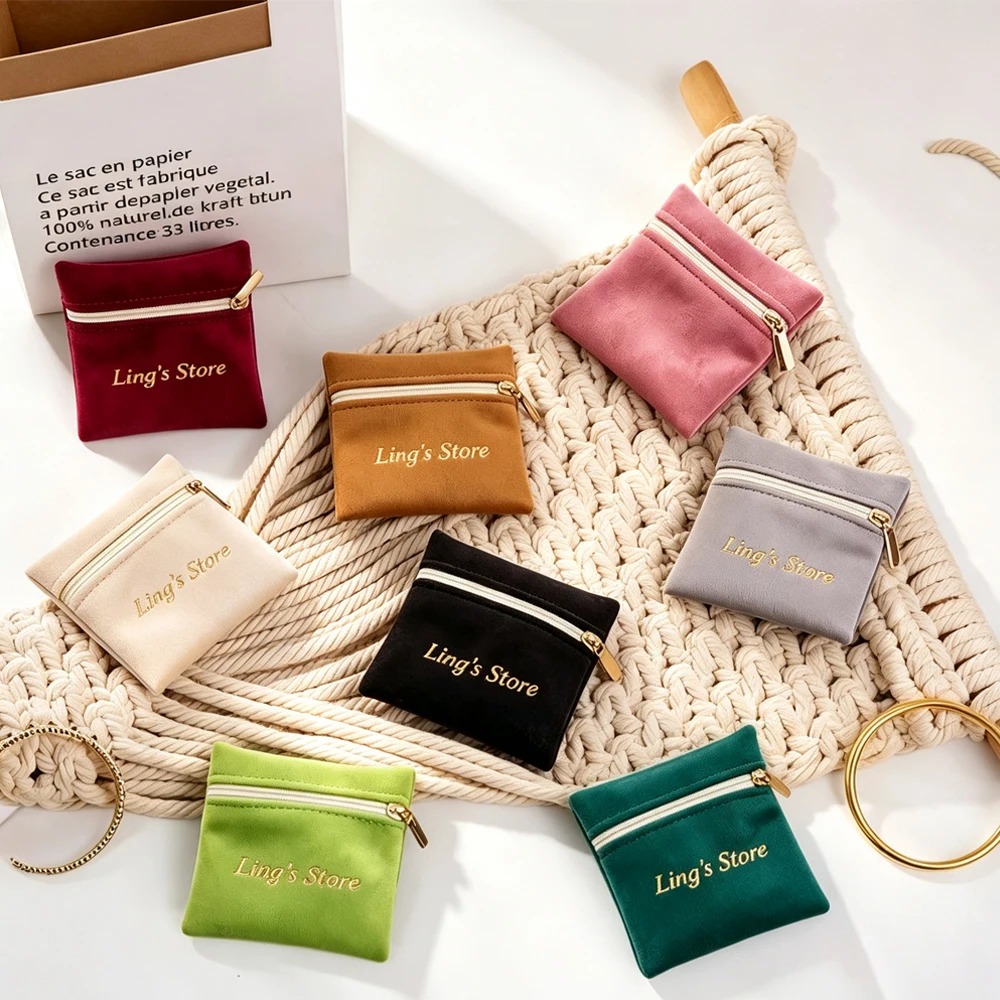 10個入り ベルベット製ジッパー付きジュエリーポーチ、ブレス - Women Bags Wholesale のレビューと価格